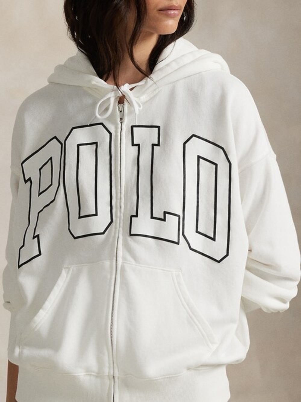 Polo by Ralph Lauren Cream Zip-Up Hoodie with Black Outlined Graphic